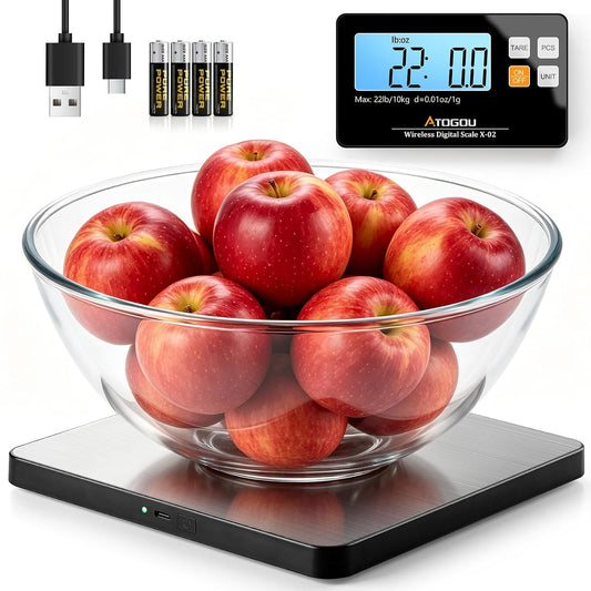 Atogou 22lb Wireless Kitchen Scale with Split Display, USB-C Rechargeable