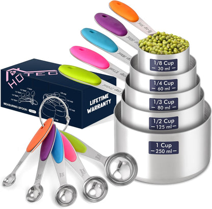 HOTEC 10-PACK Measuring Cups and Spoons Set, Kitchen Gadagets Cooking Baking,Heavy Duty & Dishwasher Safe for Dry and Liquid Ingredients,Black