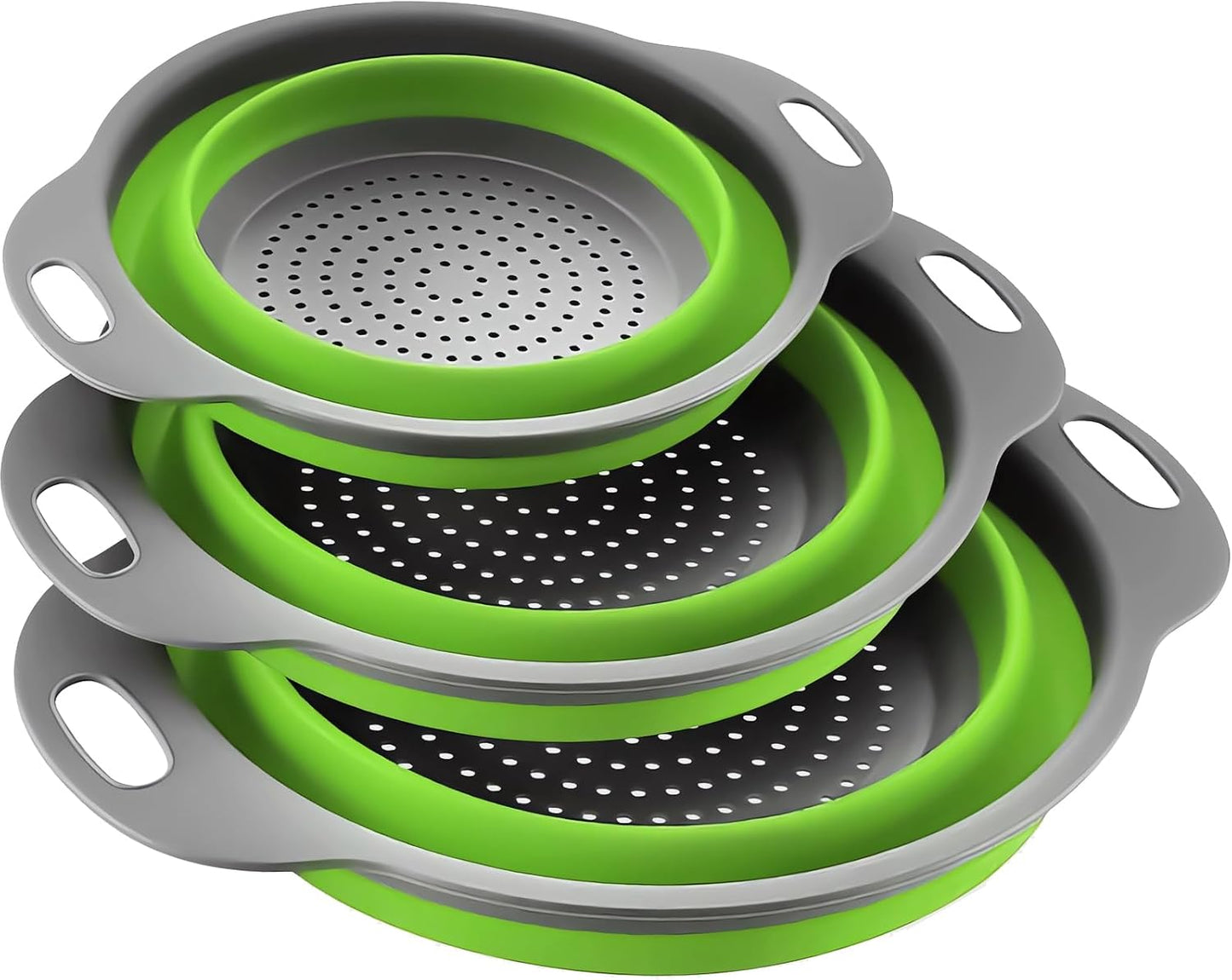 Collapsible Colander Set of 3, Space-Saving Foldable Strainer for Kitchen
