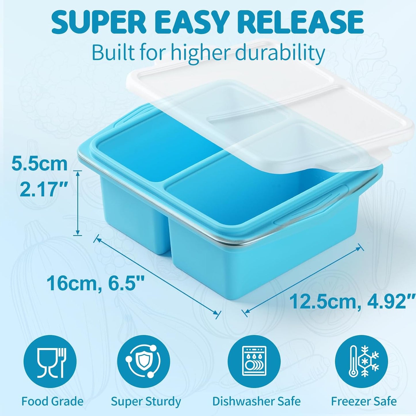 Silicone Freezer Trays with Lids, 2-Pack 1 Cup Soup Freezer Containers, Reusable Silicone Soup Molds for Meal Prep, Ice Cube Trays for Freezing Soup, Broth, Sauces & Leftovers