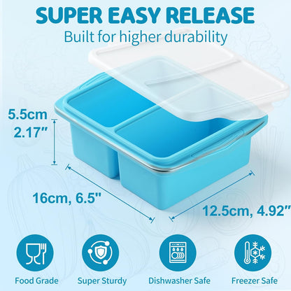 Silicone Freezer Trays with Lids, 2-Pack 1 Cup Soup Freezer Containers, Reusable Silicone Soup Molds for Meal Prep, Ice Cube Trays for Freezing Soup, Broth, Sauces & Leftovers