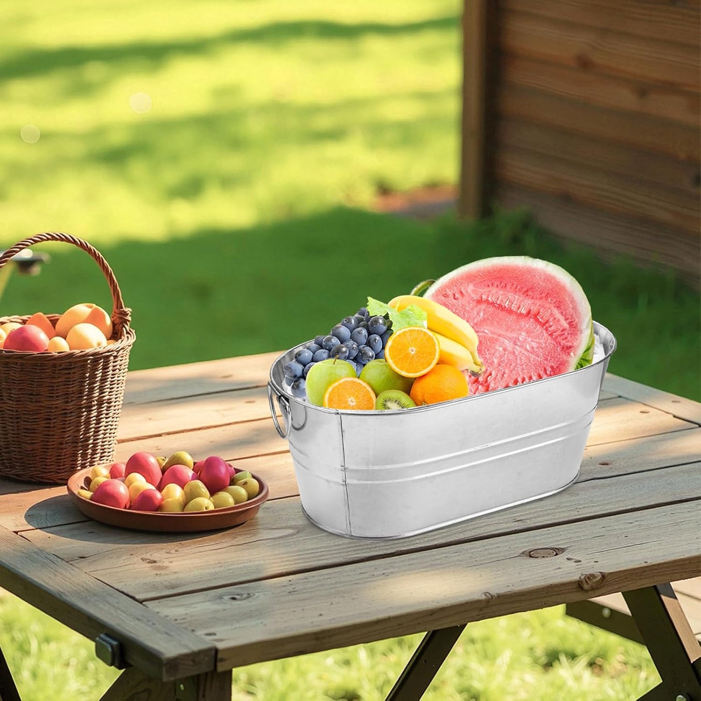 MIVIDE 2 Pack 3 Gallon Galvanized Tub Ice Bucket Metal Champagne Drink Bucket with Handles Galvanized Ice Buckets for Parties Mimosa Bar Cocktail Bar Cooling Supplies