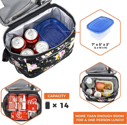 opux Insulated Lunch Box Men Women, Lunch Bag for Work School, Leakproof Soft Cooler Tote Adult, Large Lunch Pail Kids Boys Girls, Picnic Beach Food Bag with Shoulder Strap, Purple Floral