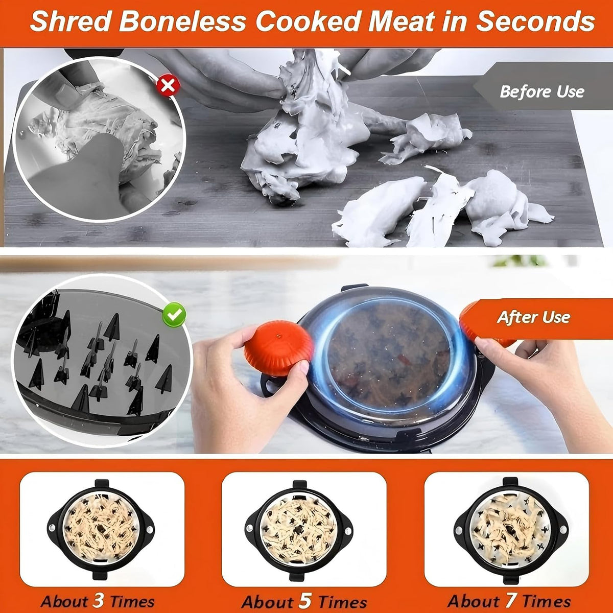 Chicken Shredder Meat Shredder Tool Twist Chicken Breast Shredder Large-Shredding Tools Chicken Breast, Pulled Pork, Beef with Stainless Steel Spikes (Blue&Black)