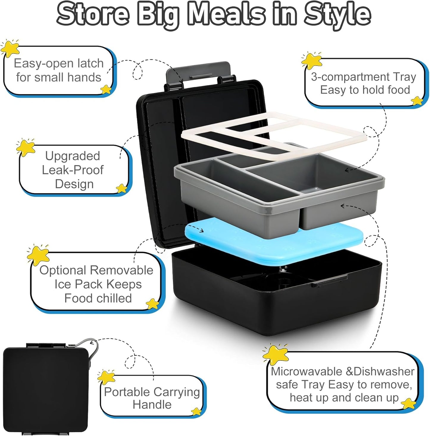 Bento Lunch Box for Kids with 17oz Soup Thermo,Insulated Tumbler Water Bottle and Insulated Lunch Bag,Leak-Proof 3 Compartment Lunch Food Container with Ice Pack for Kids to School-Horse