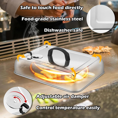 HaSteeL Rectangular Basting Cover, Stainless Steel Cheese Melting Dome Steaming Cover Lid, Heavy Duty Griddle Grill Accessories for Flat Top Teppanyaki BBQ Kitchen Indoor & Outdoor, Dishwasher Safe