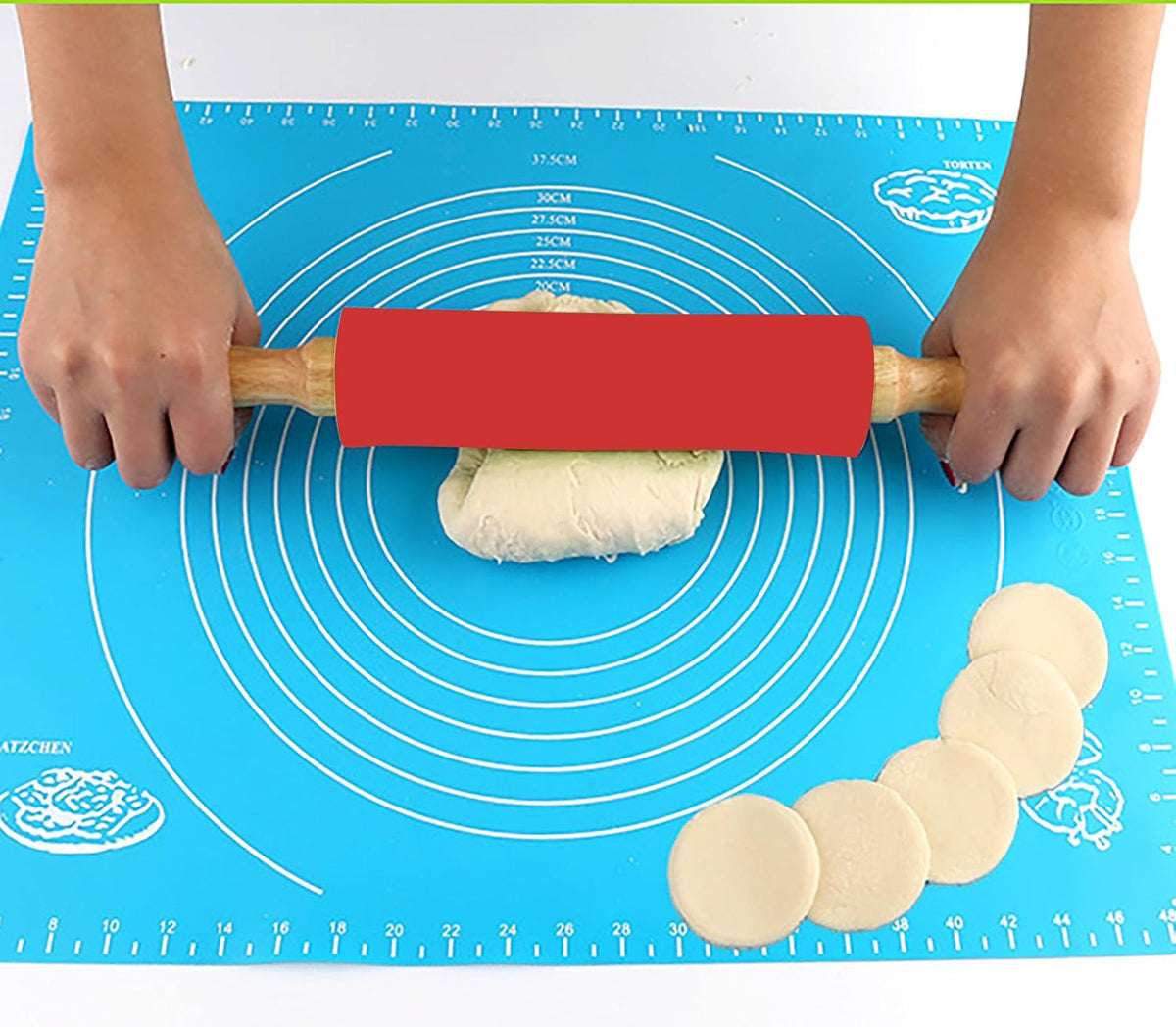 Silicone Rolling Pin, Green 9 Inch Pin with Wooden Rotatable Handle for Dough of Baking Bread, Cookie, Pizza (green, 9 inch)