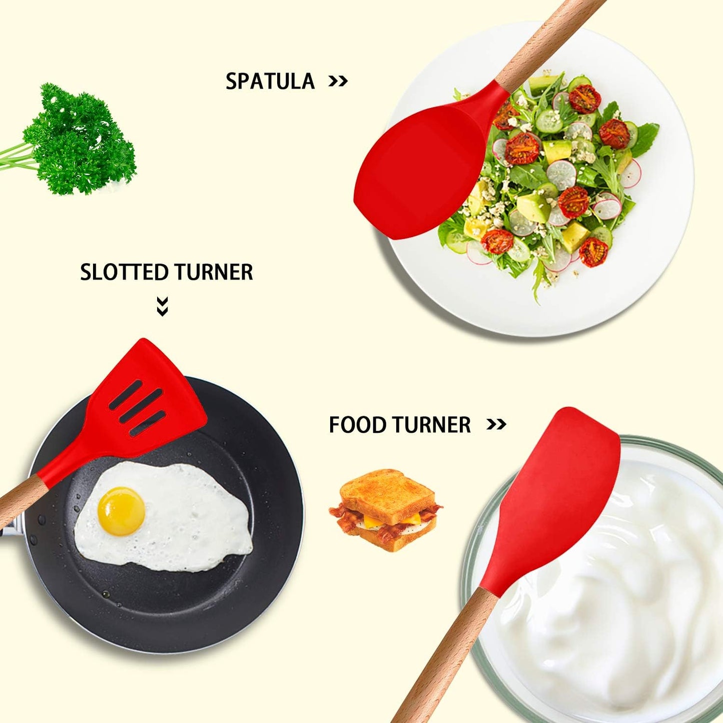 MIBOTE 17 Pcs Silicone Cooking Kitchen Utensils Set with Holder, Wooden Handles Silicone Turner Tongs Spatula Spoon Kitchen Gadgets Utensil Set for Nonstick Cookware (Grey)