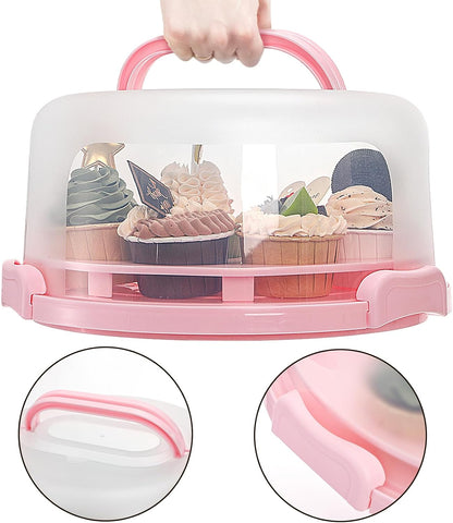 Coloch Cake Carrier with Lid and Handle, 3 in 1 Multipurpose Cupcake Holder for 10 In Cake, Portable Dessert Container for 11 Cupcake Plastic Devil Eggs Holder for Cupcake, Muffins, Eggs, Snack, Fruit
