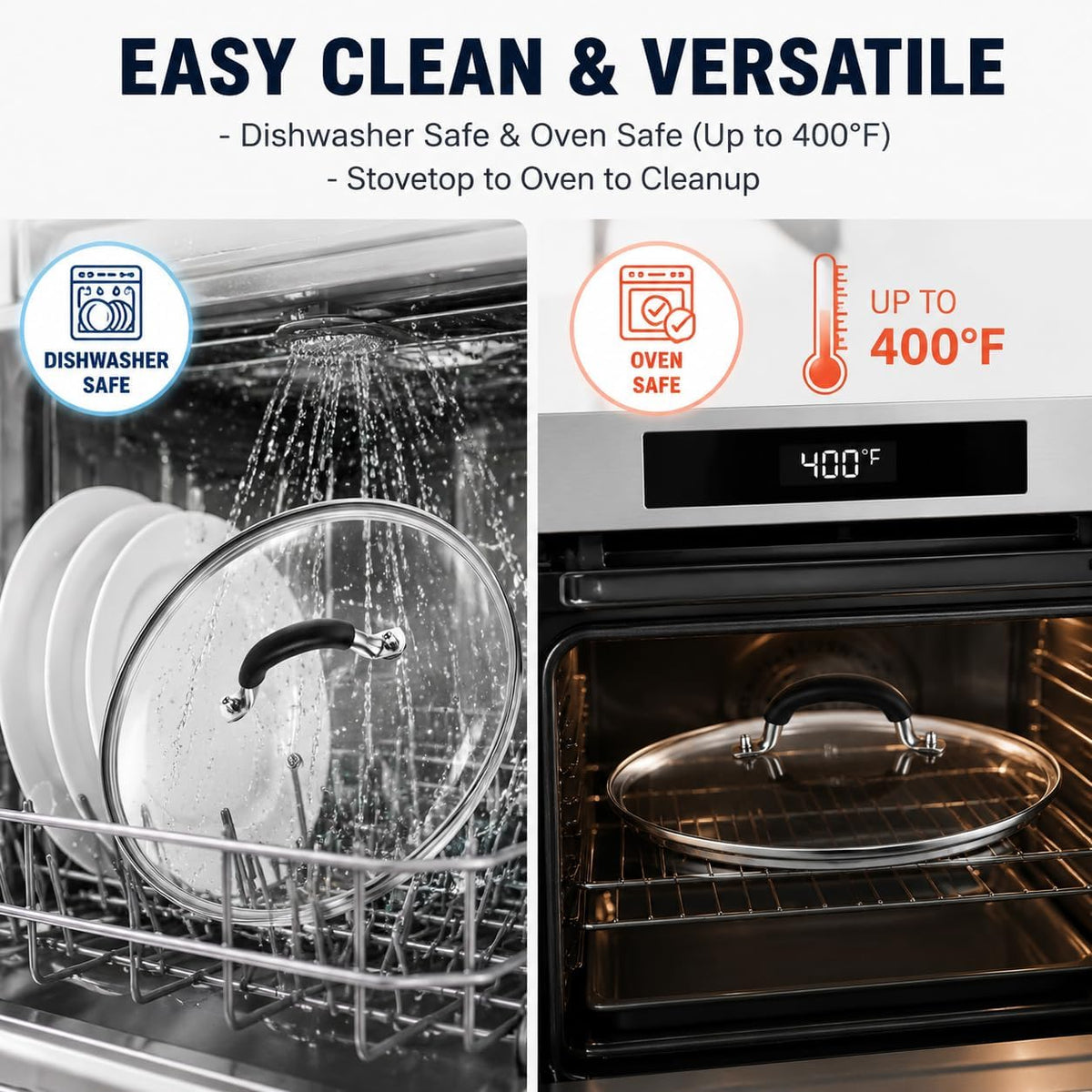 12 Inch Pan Lid - Glass Lid with Stainless Steel Handle for Frying Pan and Pots (12" Lid)