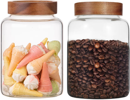 6 pc Glass Spice jars Glass Jars with Screw Lid 5 oz Acacia Wood Glass Herb Sugar Coffee Bean Ground Container Food Storage Canister for Candy Pantry Tea Seasoning Meal Prep Snack (6*150ml(5oz))