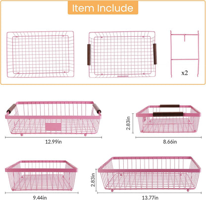 2-Tier Stackable Wire Basket with 2 Banana Hooks, Pantry Organizer for Kitchen Countertops, Cabinets & Under-Sink Spaces; Ideal for Storing Snacks, Fruits, Veggies, Onions, Potatoes, & More,Black