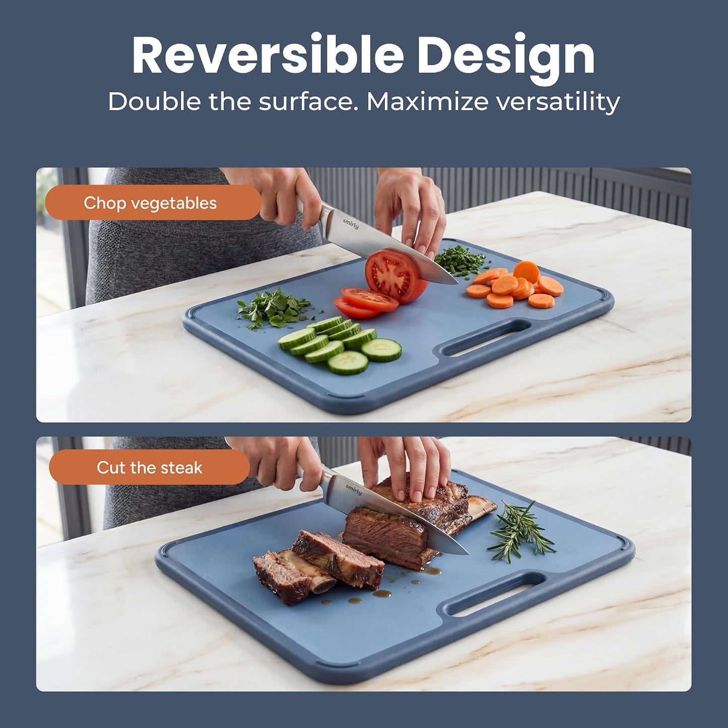SMIRLY Plastic Cutting Board Set with Holder, Non-Slip Chopping Boards for Kitchen, Dishwasher Safe, Essential Kitchen Gadgets, 3 Pack, Green