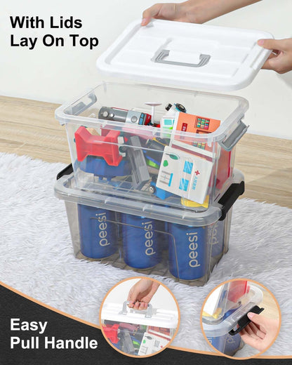 NUMIFUN 7Qt Clear Plastic Storage Bins with Lids,6 Pack | Stackable organizing totes with buckle latches & handles.Dust-proof clear design for home,office & pantry space saving