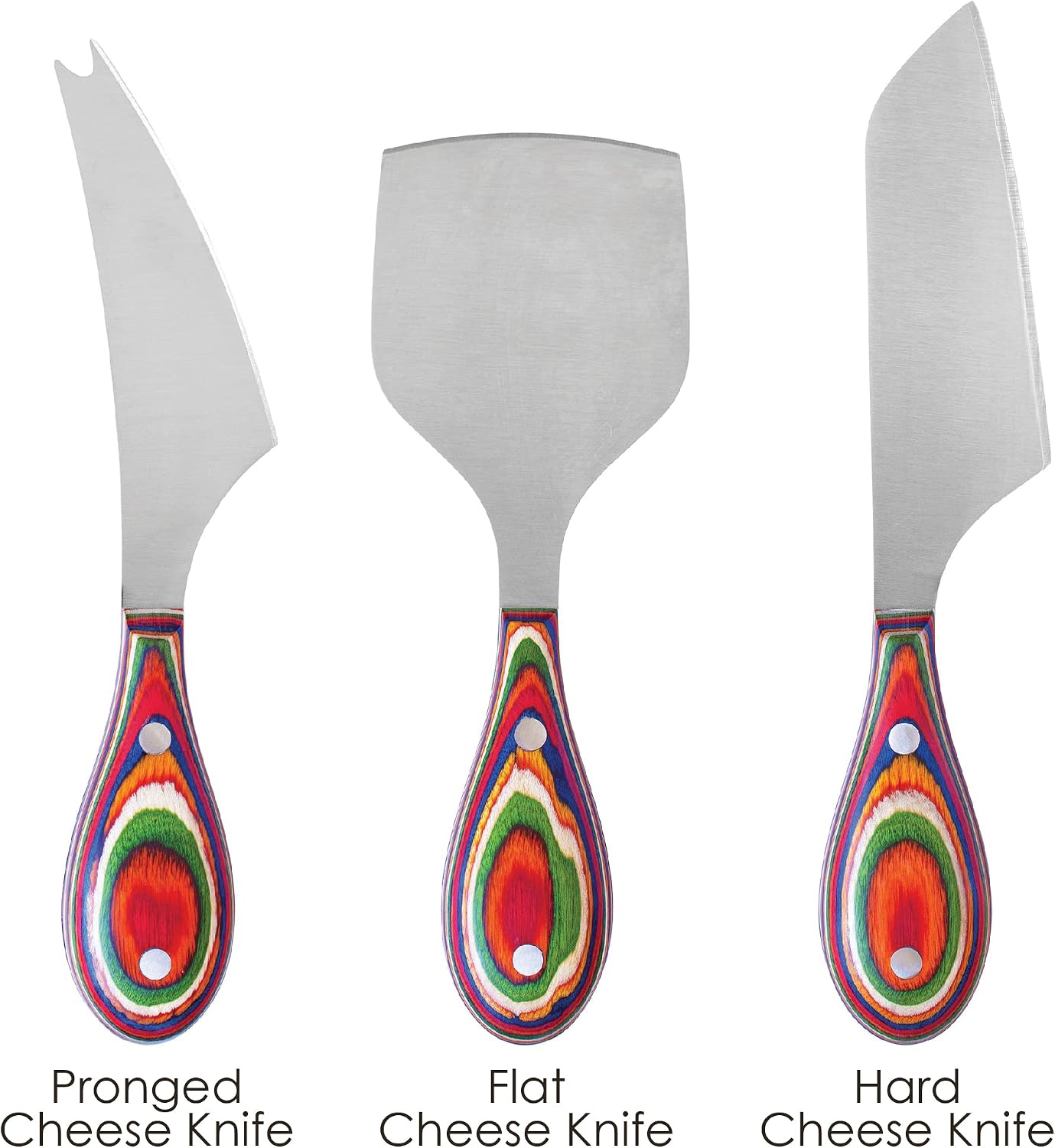 Totally Bamboo Baltique Marrakesh Collection 3-Piece Cheese Knife Set, Stainless Steel Cheese Knives with Colorful Wooden Handles for Charcuterie Boards
