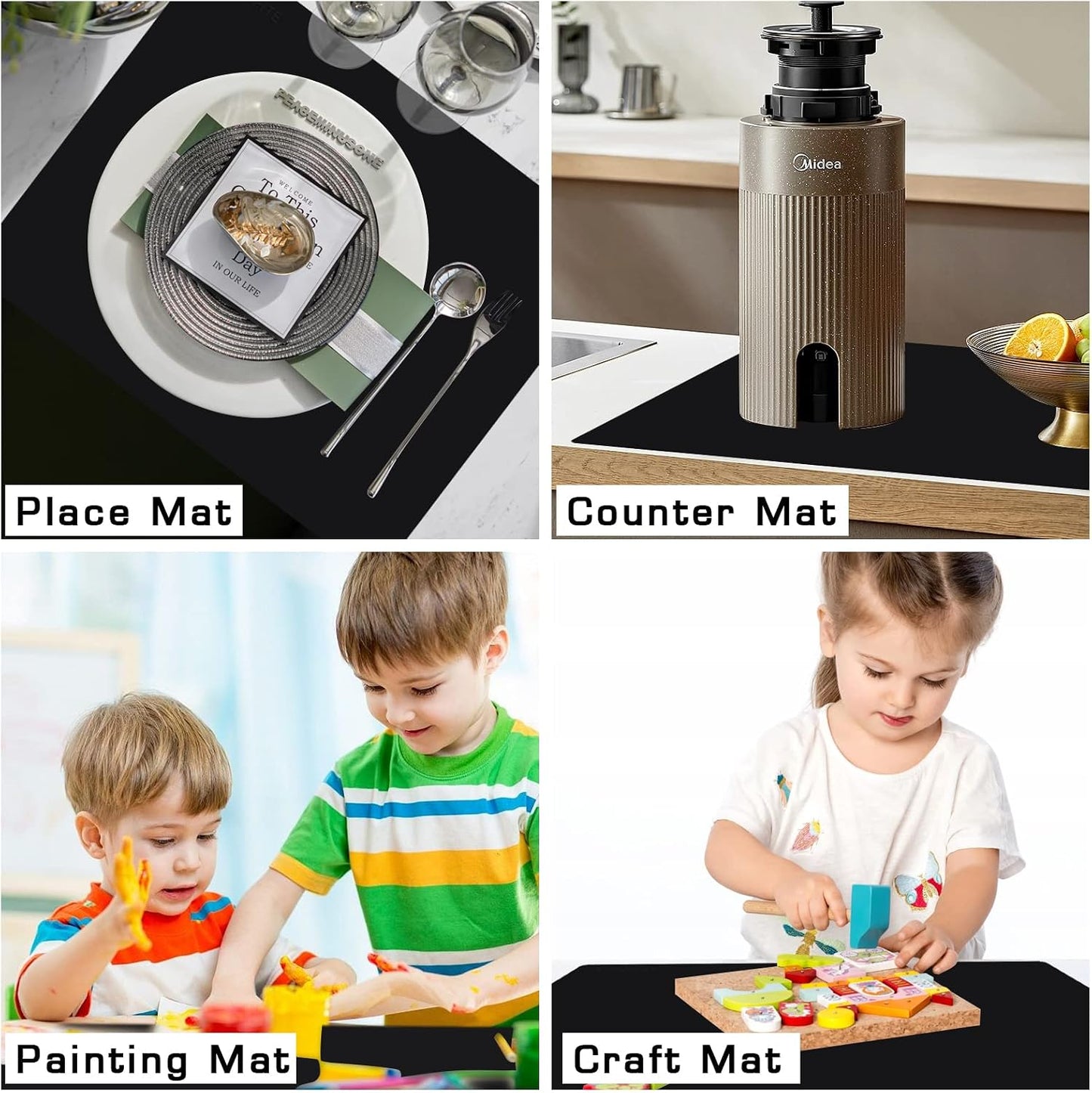 20 * 16” Silicone Protective Mats 2-Pack, Arts & Crafts Mats, Non-Stick Extra Large Pastry Baking Mats, Tabletop Protectors, Heat Resistant Countertop Protectors (Black)