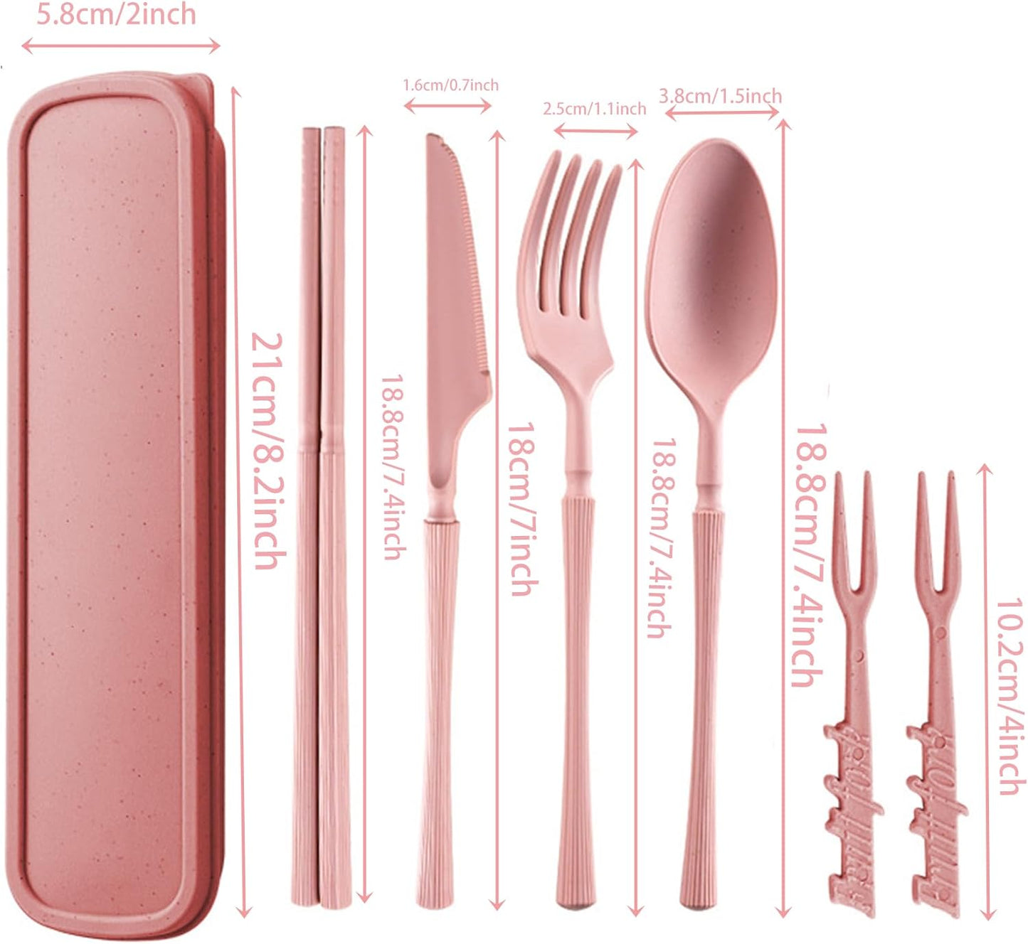 1 Set Large Reusable Travel Utensils Set with Case, Camping Cutlery for Office, Lunch, Dorm & Daily Work Use, Includes Spoon, Knife & Fork((Pink)