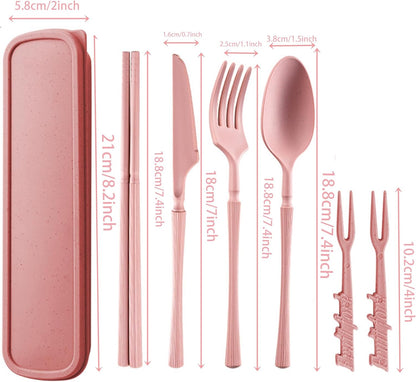1 Set Large Reusable Travel Utensils Set with Case, Camping Cutlery for Office, Lunch, Dorm & Daily Work Use, Includes Spoon, Knife & Fork((Pink)