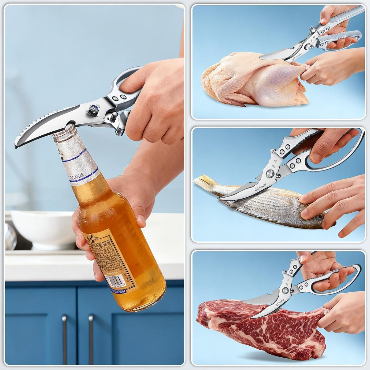 Huusk Heavy Duty Poultry Scissors - Kitchen Scissor for Food Brown