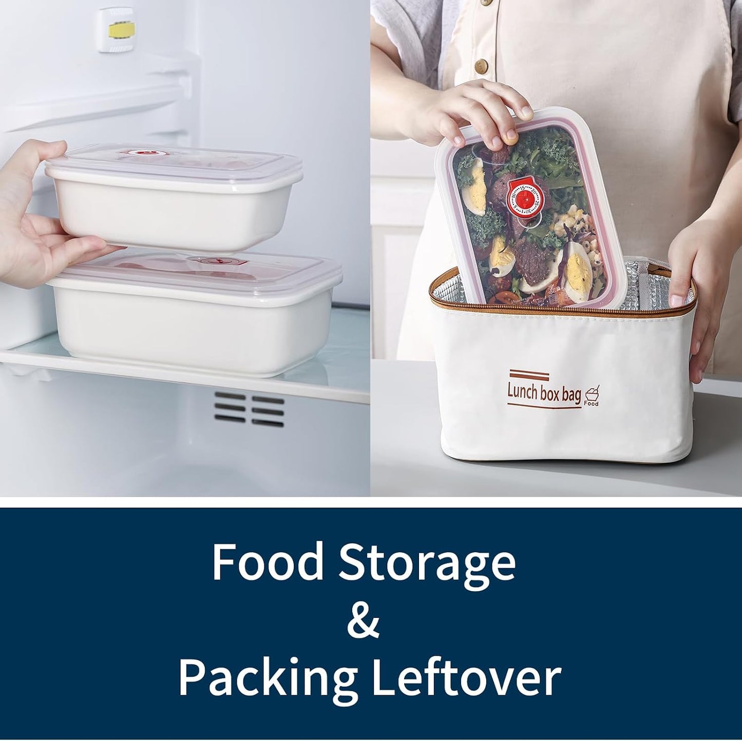 Dizada Ceramic Food Storage Containers with Lids Set of 3 - Porcelain Meal Prep Containers, Reusable Lunch Containers, Microwave Dishwasher Freezer Oven Safe