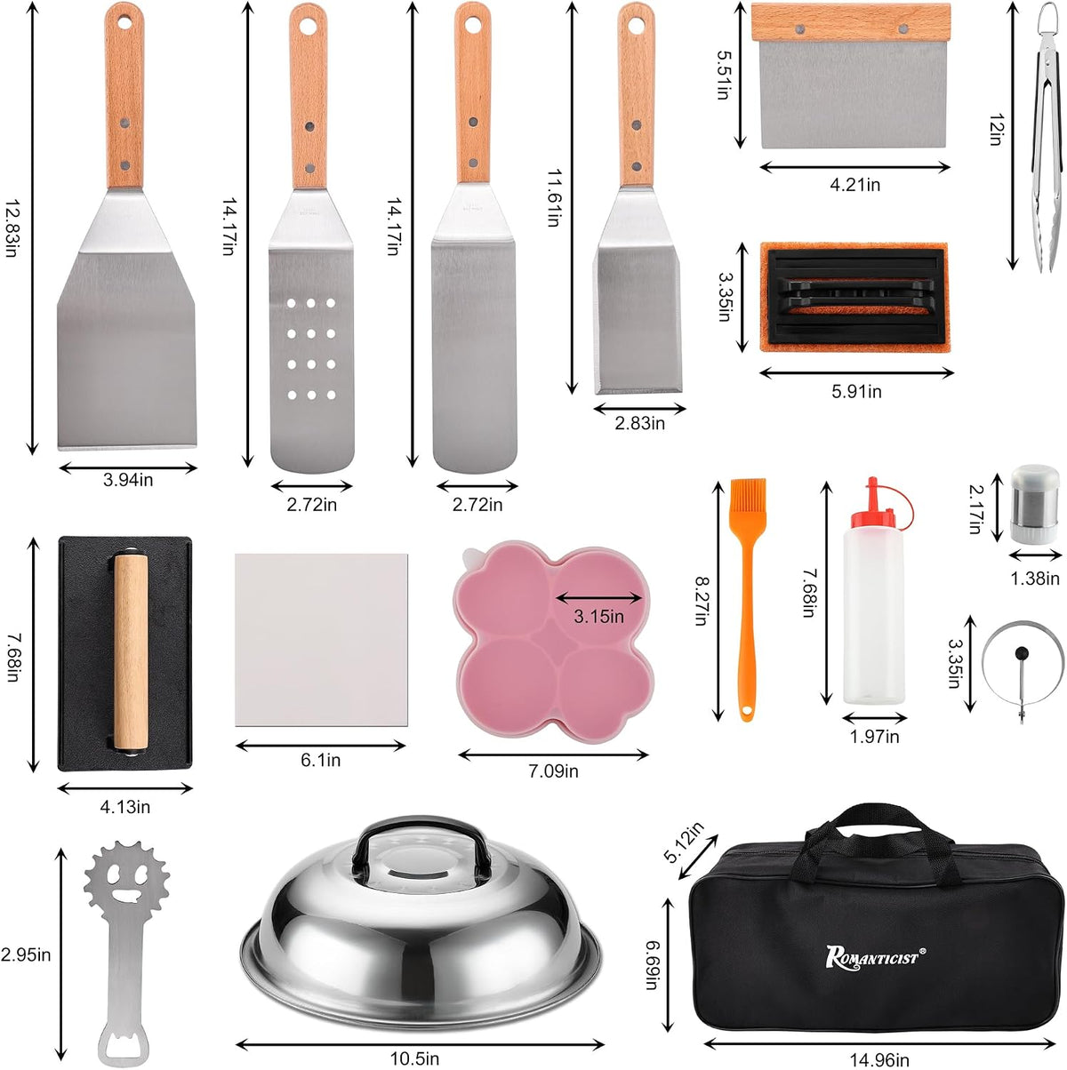 ROMANTICIST 8pc Professional Stainless Griddle Accessories Kit