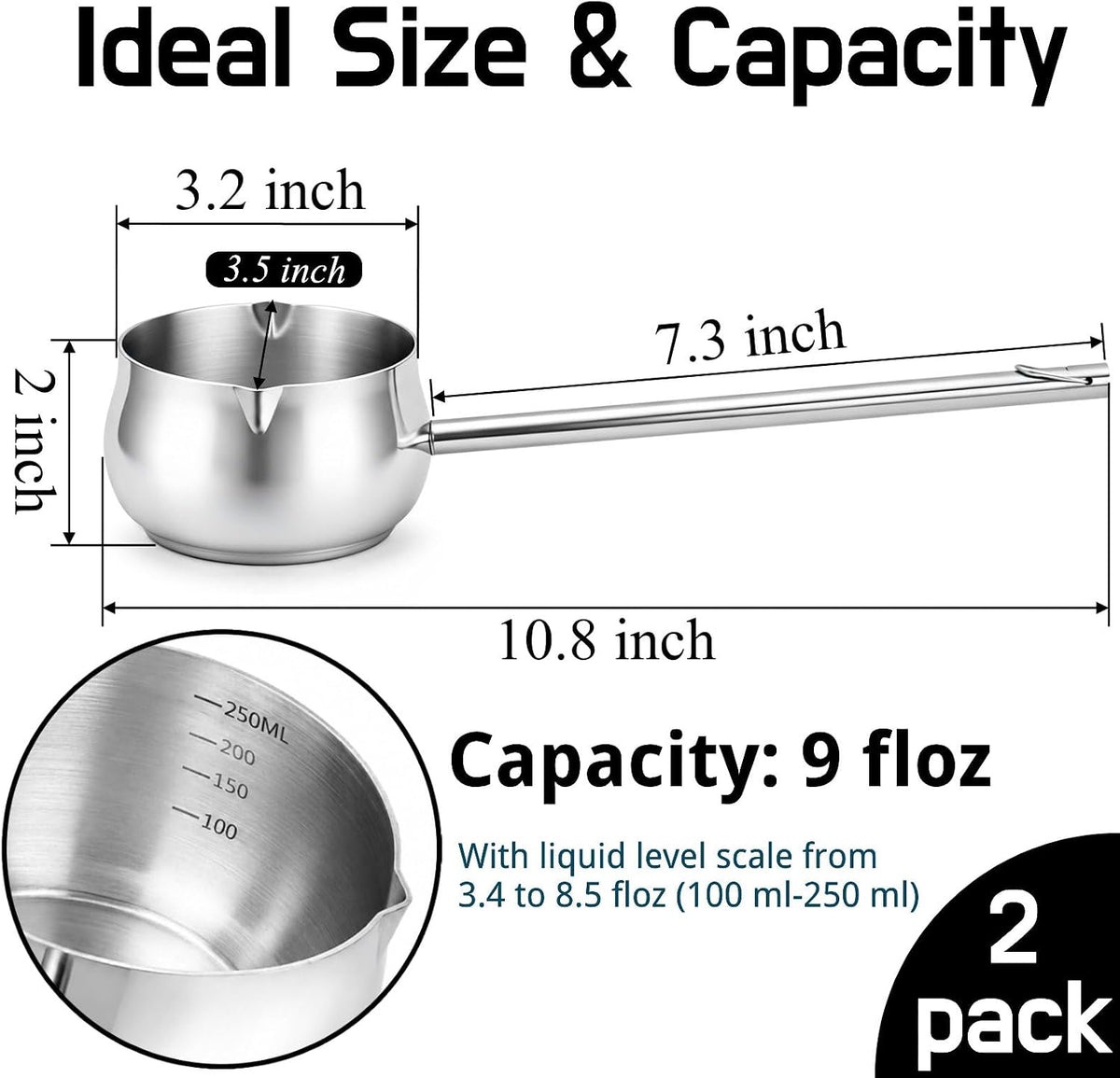 SOUJOY 2Pcs Stainless Steel Oil Ladle with Dual Pour Spout, 9oz Sauce Scoop