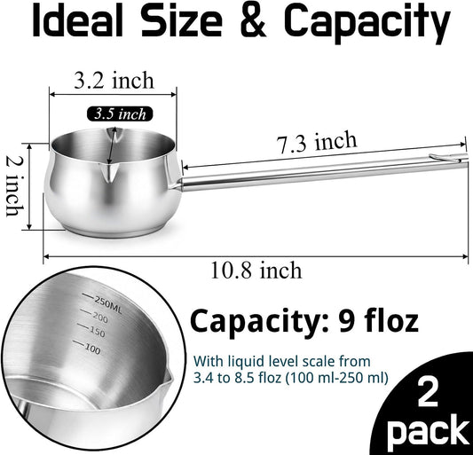 SOUJOY 2Pcs Stainless Steel Oil Ladle with Dual Pour Spout, 9oz Sauce Scoop