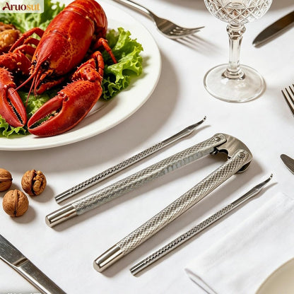 Nut Cracker 2Pcs and 4 Picks Set, Stainless Steel Nutcracker Tool for Walnut and Seafood Crackers