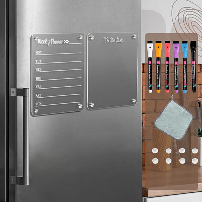 Magnetic Calendar for Refrigerator，Fridge Calendar for Weekly Calendar Set， Includes 6 Dry Erase Markers, 1 Towel,8 Magnetic Column Silicone Pads，House Must Haves