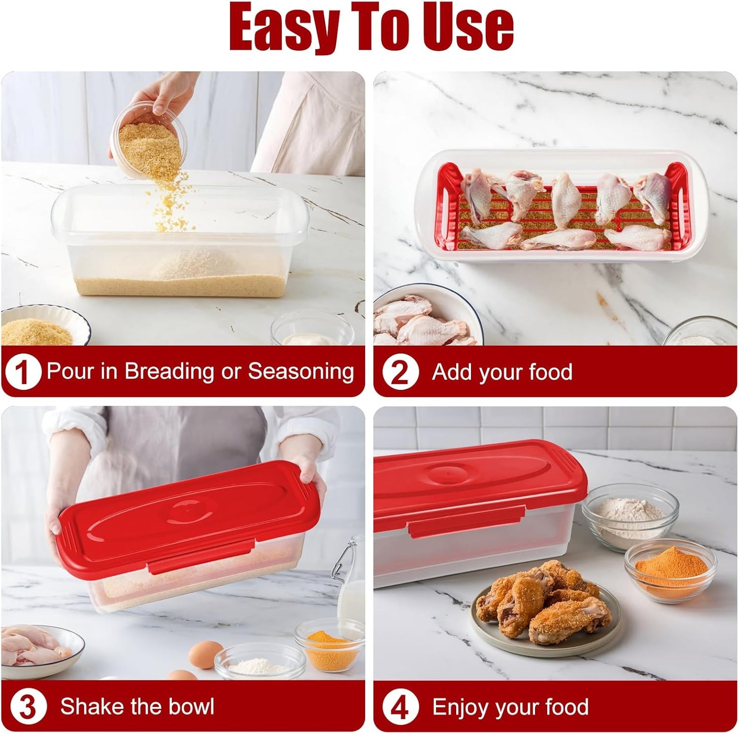 Batter Bowl with Lid, 2-Pack Fish Batter Shaker, Better Breader Shaker Bowl with Breading Shaker Tray, Batter Bowl with Lids Shaker for Frying Chicken Wings Fish Onion Rings Veggies
