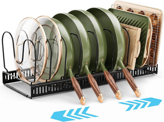 MUDEELA Pot Lid Organizer for Cabinet, Expandable Baking Pan Rack 10 Slots