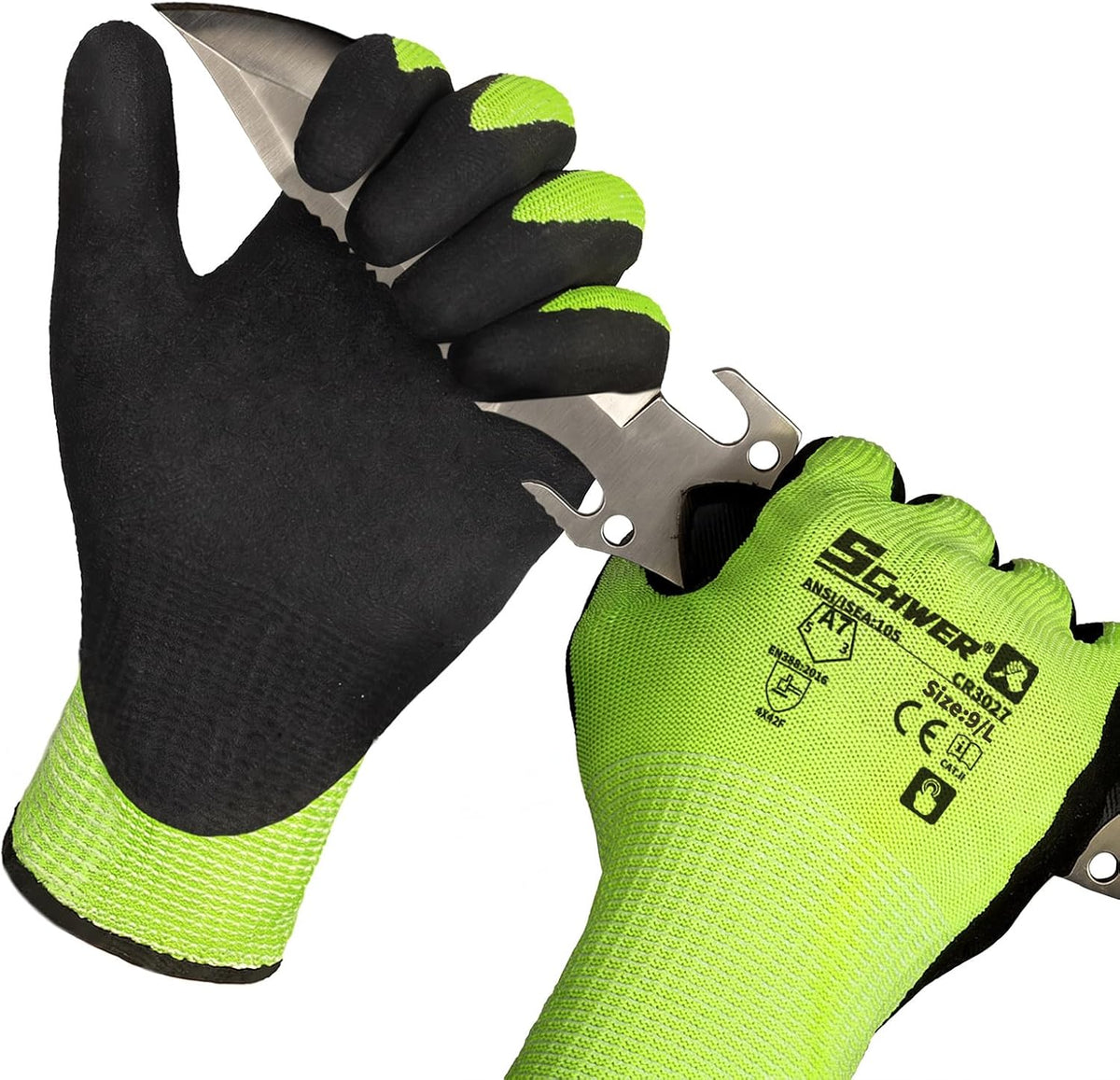 Schwer 2 Pairs A7 Cut Resistant Work Gloves, Touchscreen, CR3027, L