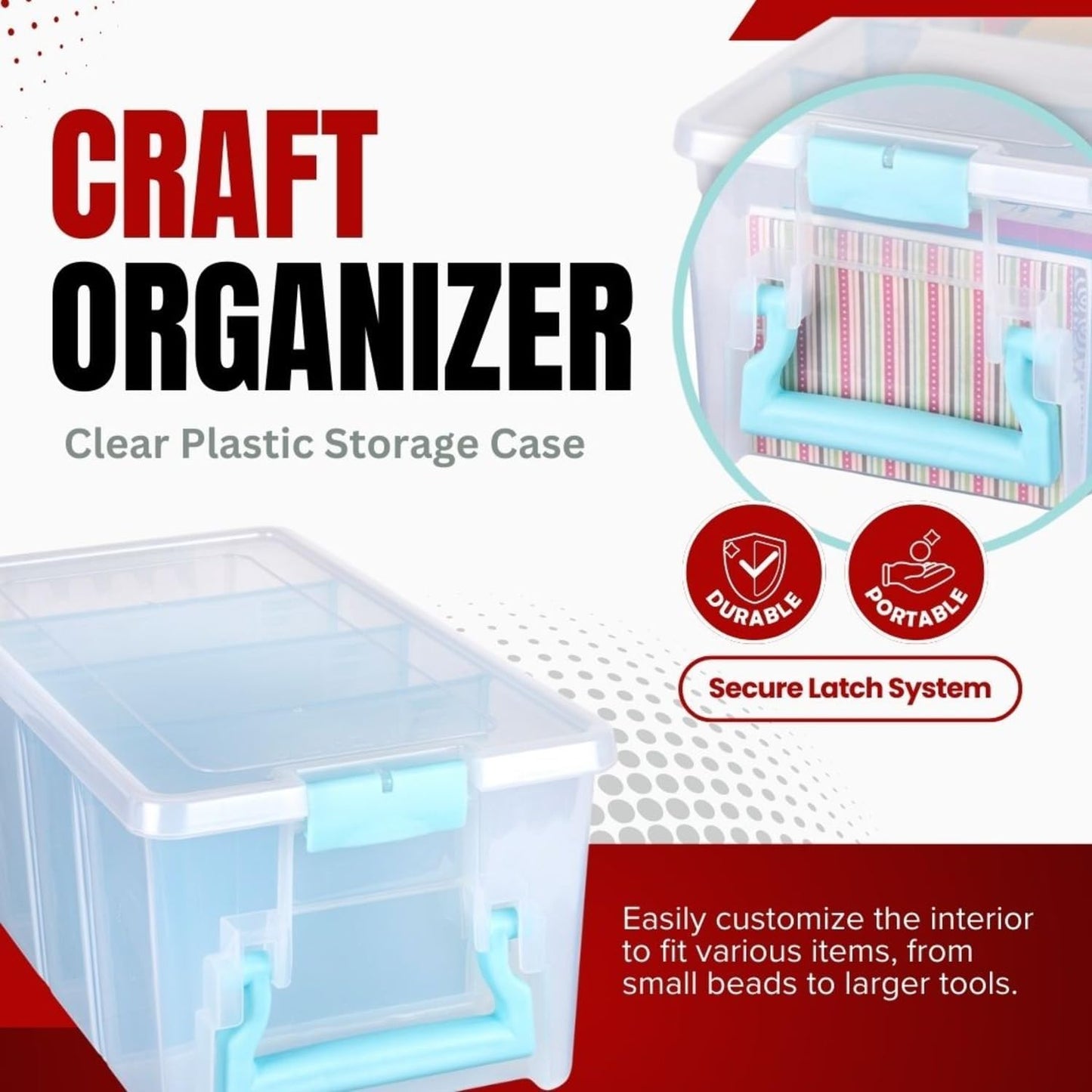 ArtBin Semi Satchel Portable Craft Organizer with 3 Dividers - Clear Plastic Storage Case for Art & Craft Supplies
