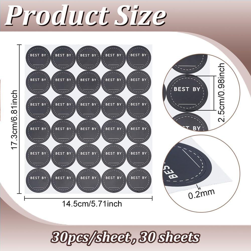 BENECREAT 900 Pack 1 inch Black Large Food Date Stickers, Round Expiration Date Labels, PVC Waterproof for Commercial Kitchen Restaurant and Home Food Storage