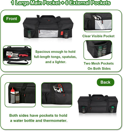 Grill Tool Organizer, BBQ Tool Storage Bag with Pockets- 20" Heavy-Duty Storage Bag Waterproof 600D Oxford, Folding Design Gift for Camping, Tailgates, Outdoor BBQ Parties (20" Lx6 Wx5 H)