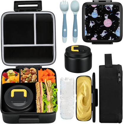 JXXM Bento Lunch Box for Kids With 8oz Soup thermo,Leak-proof Lunch Containers with 5 Compartment,thermo Food Jar and Lunch Bag, Food Containers for School (A-Blue(Extreme Locomotive))