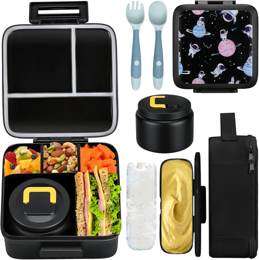 JXXM Bento Lunch Box for Kids With 8oz Soup thermo,Leak-proof Lunch Containers with 5 Compartment,thermo Food Jar and Lunch Bag, Food Containers for School (A-Blue(Extreme Locomotive))