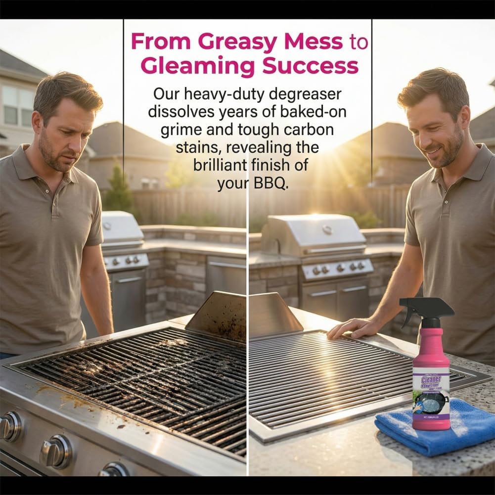 4 Fl oz Fast-Acting Heavy-Duty Grill Degreaser Spray, Professional BBQ Cleaner for Grates and Smoker, Advanced Grease Dissolver and Stain Remover for Outdoor Cooking Equipment(1)