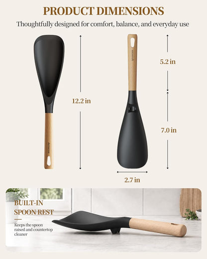 Astercook Cooking Spoon, 2 Pack, Nonstick Safe Silicone Spoonula Spatula