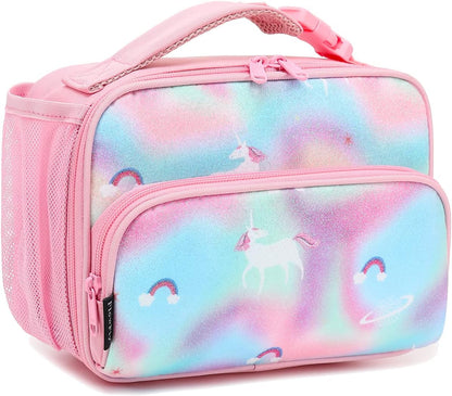 FlowFly Kids Lunch box Insulated Soft Bag Mini Cooler Back to School Thermal Meal Tote Kit for Girls, Boys, Astronaut - Colors B