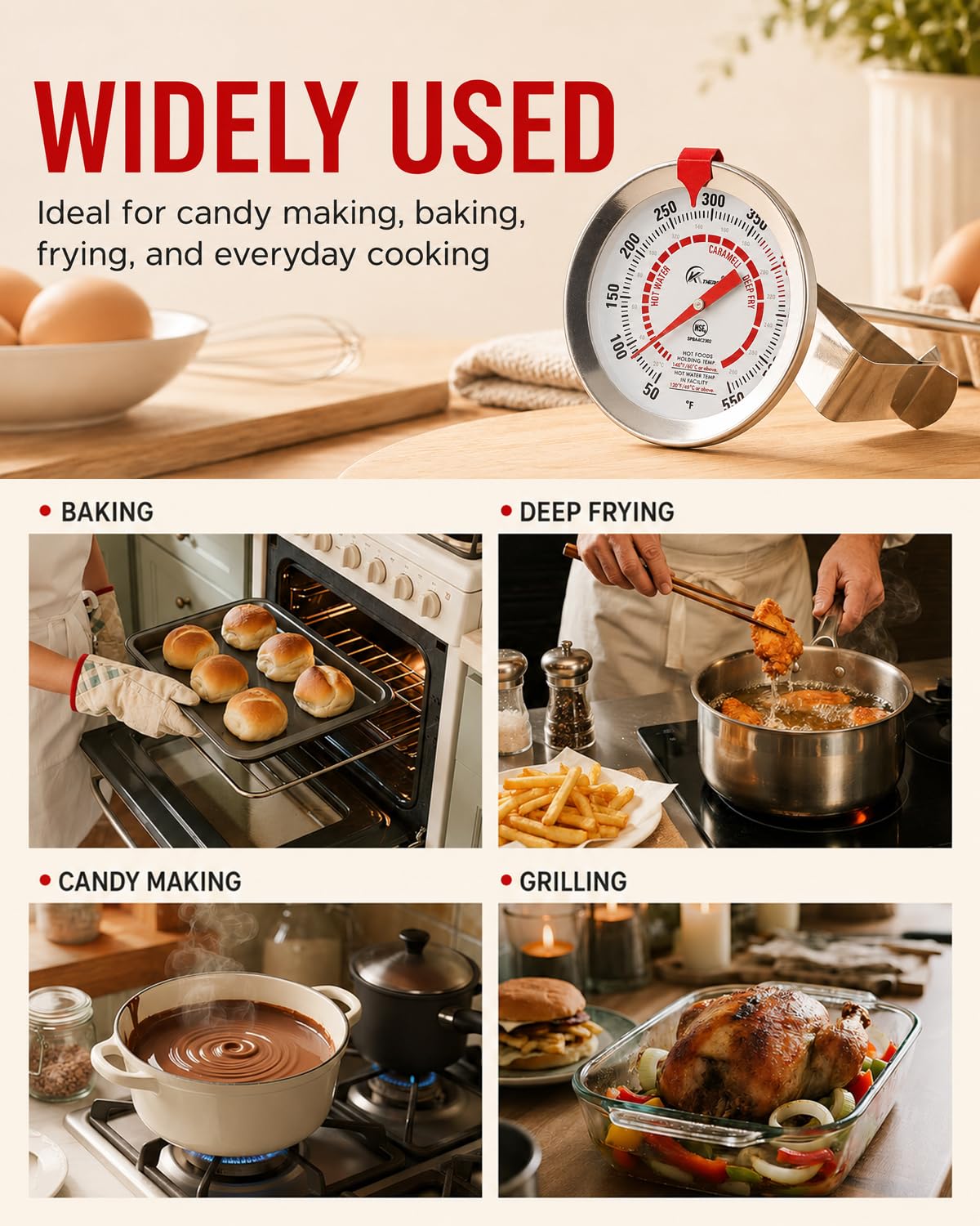 Oven Thermometer 2.75-Inch Dual Scale, 50-300°C/100-600°F, NSF 2‑Pack