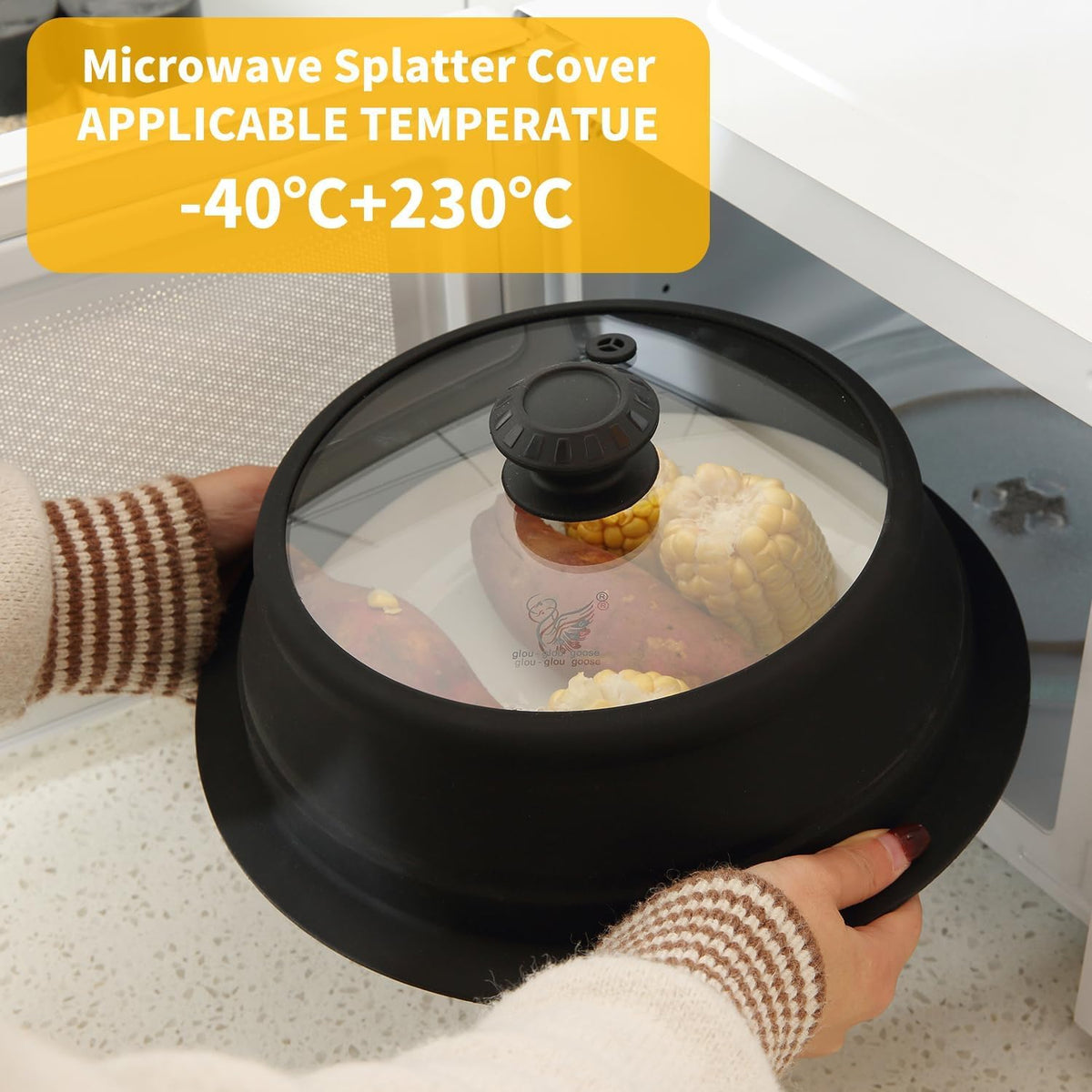 Collapsible Microwave Splatter Lid with Vented Tempered Glass Cover Wok Lid for Microwave Safe, Stockpot Steamer Pot Pan Round Bowl 6" 7" 8" 9" 10" 11" 12" Universal Multifunction Silicone Cover