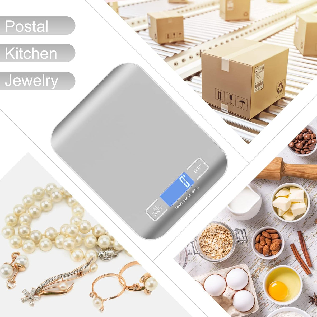 Digital Shipping Scale,Stainless Steel Panel, Accurate Portable Postal Scale for Packages, Small Business,Kitchen, Food, Handmade, Liquids, and Boutique (Rose Gold Battery(5kg/1g))