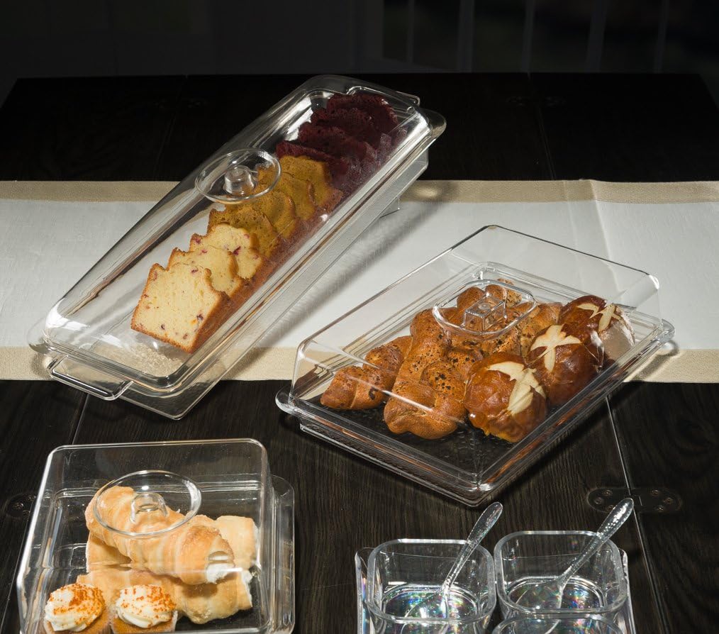 Clear Premium Acrylic Rectanglees Serving Tray with Lid (12.63" x 8.75" x 3.38") Perfect for Parties, Events, & Dining