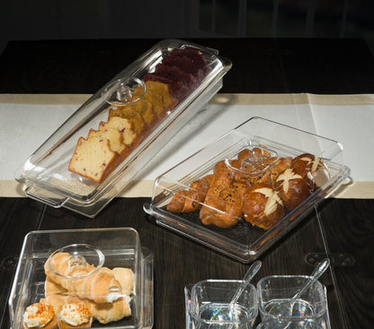 Clear Premium Acrylic Rectanglees Serving Tray with Lid (12.63" x 8.75" x 3.38") Perfect for Parties, Events, & Dining