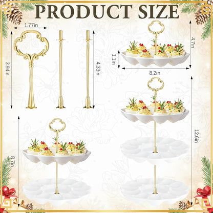 Potchen Multi Tier Ceramic Deviled Egg Platter Deviled Egg Tray Container, Detachable Eggs Holder Tower Wedding Party Food Container for Kitchen Countertop Microwave Dishwasher Freezer(Flower,3 Tier)