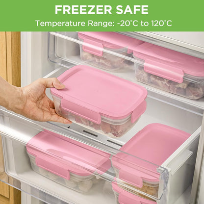 10-Pack Food Storage Containers with Airtight Leakproof Lids, BPA-Free Meal Prep Containers for Microwave/Dishwasher/Freezer, Pink, 28.7oz Each