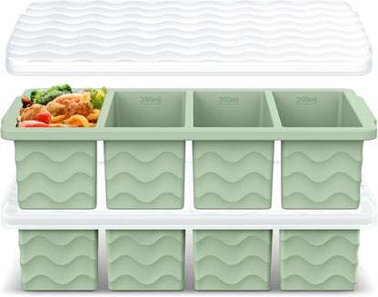 Doasuwish Silicone Freezer Molds for Soup with Lid – 1-Cup Soup Container Style Ice Cube Trays for Freezer, Meal Prep & Food Storage, Freeze 250mL/125mL Portions – 2 Pack