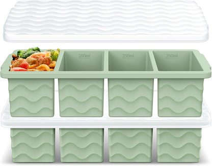 Doasuwish Silicone Freezer Molds for Soup with Lid – 1-Cup Soup Container Style Ice Cube Trays for Freezer, Meal Prep & Food Storage, Freeze 250mL/125mL Portions – 2 Pack