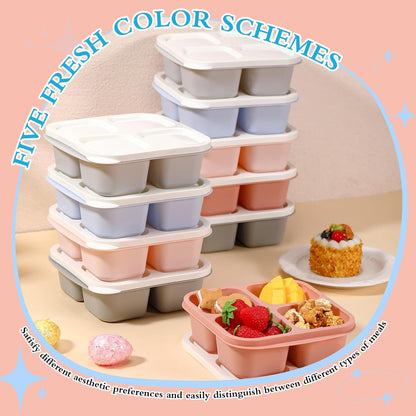 Honeydak 10 Pack Bento Snack Containers 4 Compartment Snack Boxes Reusable Containers with Lids Divided Meal Prep Lunch Food Storage Box for School Work Travel